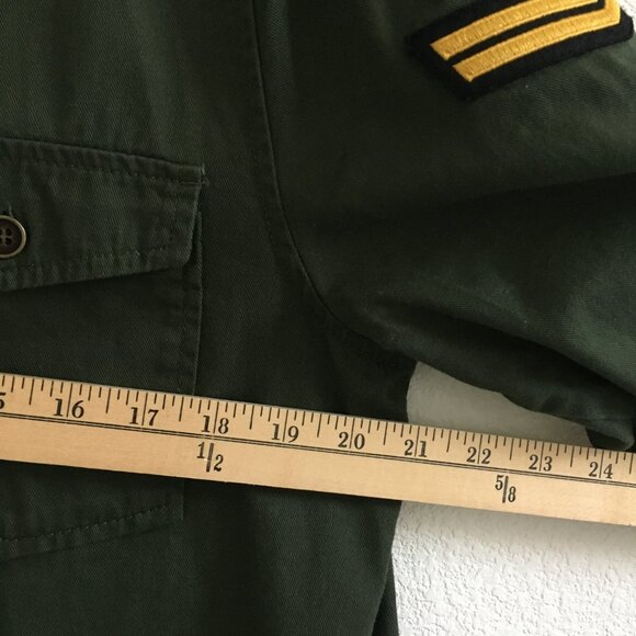 Forever 21 Womens L Military Shirt Button Up Embroidered Patch Cotton Green - Picture 7 of 12